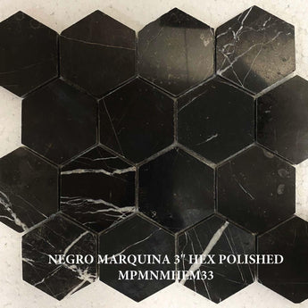 Nero Marquina Hexagon 3x3 Polished Mosaic Tile - MosaicBros.com