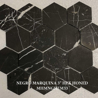 Nero Marquina Hexagon 3x3 Honed Mosaic Tile - MosaicBros.com