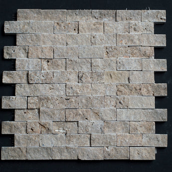 Lunar Noce Travertine 1x2 Split Face Mosaic - MosaicBros.com