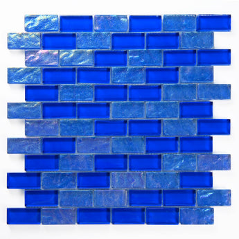 Crystal Aqua Osaka Deep Blue 1x2 Glass Mosaic Tile - MosaicBros.com