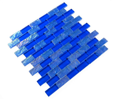 Crystal Aqua Osaka Deep Blue 1x2 Glass Mosaic Tile - MosaicBros.com