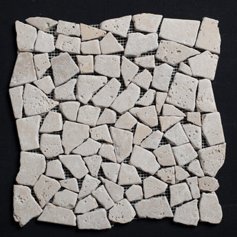 Ivory Travertine Pebbles Tumbled Mosaic - MosaicBros.com