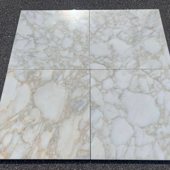 Calacatta Gold Giorgio 18x18 polished natural stone tile from RN, showcasing elegant white and gold veined marble surface