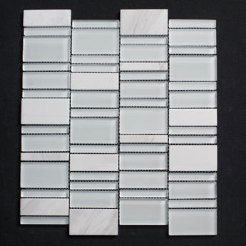 Cloud and White Random Sizes Rectangle Marble Glass Mosaic Tile - MosaicBros.com
