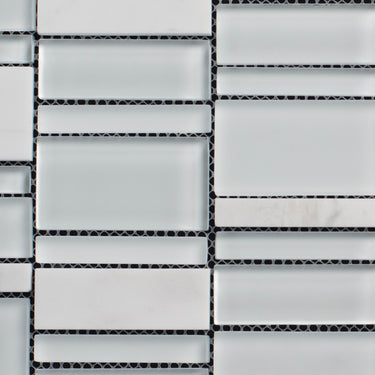 Cloud and White Random Sizes Rectangle Marble Glass Mosaic Tile - MosaicBros.com