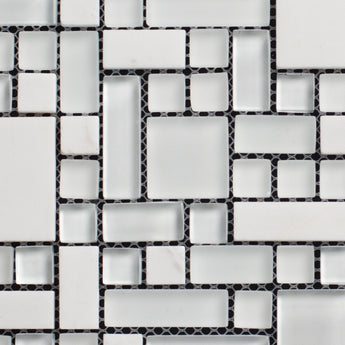 Glossy glass and white marble French pattern mosaic tile by SA, natural stone with intricate design and polished surface.