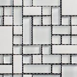 Glossy Glass & White Marble French Pattern Glass Mosaic Tile - MosaicBros.com