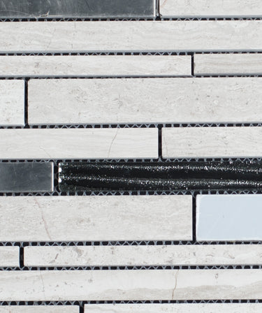 Stainless Steel Glass and Haisa Marble Combination Glass Mosaic Tile - MosaicBros.com
