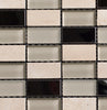 Creamy Glass Stainless Steel and Ivory Travertine Rectangles Glass Mosaic Tile - MosaicBros.com