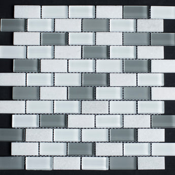 Frosty Glass and White Marble Rectangles Glass Mosaic Tile - MosaicBros.com