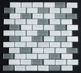 Frosty Glass and White Marble Rectangles Glass Mosaic Tile - MosaicBros.com