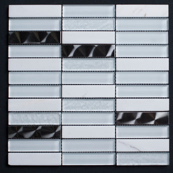 Iced and Frost Glass Stainless Steel and White Marble Glass Mosaic Tile - MosaicBros.com