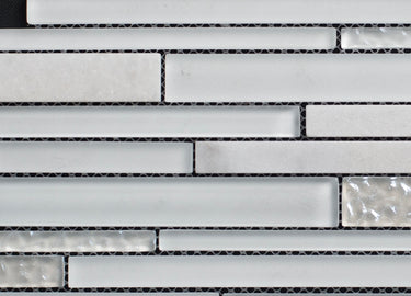 Frost Glossy Glass and White Marble Combination Glass Mosaic Tile - MosaicBros.com