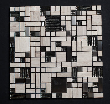 Stainless Steel and Haisa Marble French Pattern Glass Mosaic Tile - MosaicBros.com