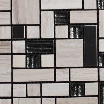 Stainless Steel and Haisa Marble French Pattern Glass Mosaic Tile - MosaicBros.com
