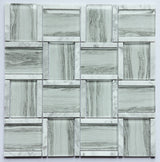 Glass and Aluminum Pattern White Wood Look Glass Mosaic Tile - MosaicBros.com