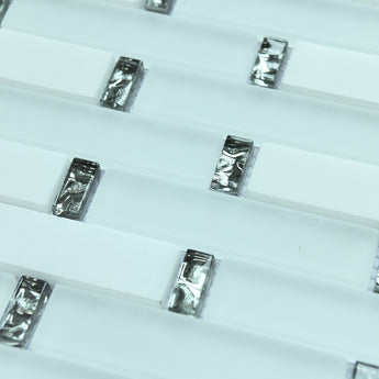 Glass Silver and White Marble Glass Mosaic Tile - MosaicBros.com