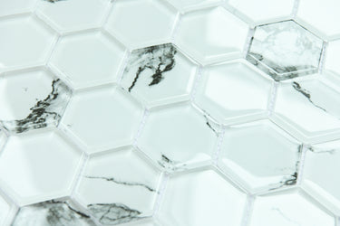 Bianco Carrara Look 2” Hexagon Glass Mosaic Tile - MosaicBros.com