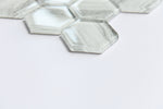 White Wood Look Glass 2” Hexagon Glass Mosaic Tile - MosaicBros.com