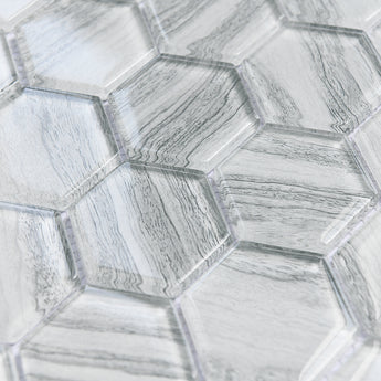 White Wood Look Glass 2” Hexagon Glass Mosaic Tile - MosaicBros.com