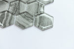 Grey Wood Look Glass 2” Hexagon Glass Mosaic Tile - MosaicBros.com