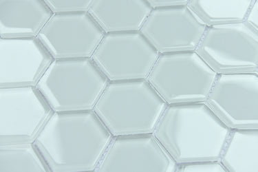 Super White 2” Hexagon Glass Mosaic Tile - MosaicBros.com