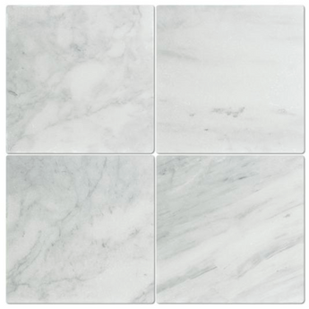 Bianco Mare 24x24 tumbled marble tile by MosaicBros, showcasing a smooth, natural white marble surface with subtle veining.