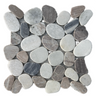 Natural stone pebble mosaic tile by Roca, featuring 11x11 inch Mist Mix pattern with smooth, rounded stone pebbles for interior or exterior use.