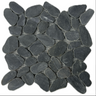 Black 11x11 natural stone pebble mosaic tile for wall application by Roca, showing textured pebble surface in close-up view.