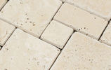 Ivory Travertine Mini Opus Pattern Tumbled Mosaic Tile - MosaicBros.com