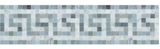 Bianco Carrara polished marble Greek key border tile with blue-gray accents, decorative border for elegant marble mosaics.