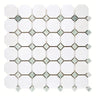 Thassos White Honed Marble Octagon Mosaic Tile w/ Mint Green Dots - MosaicBros.com