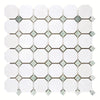 Thassos White Honed Marble Octagon Mosaic Tile w/ Mint Green Dots - MosaicBros.com