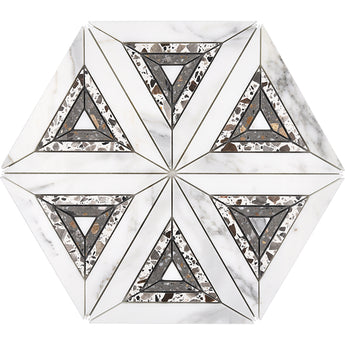 FRUILI Calacatta Gold/Glaicer Terrazzo/Atlantic Gray Mix Mosaic Tile - MosaicBros.com