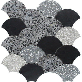 DUCALE Terrazzo, Black Limestone Mix Mosaic Tile - MosaicBros.com