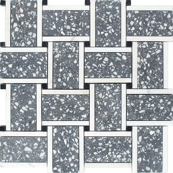 TORCELLO Terrazzo, Dolomite, Black Limestone Mix Mosaic Tile - MosaicBros.com