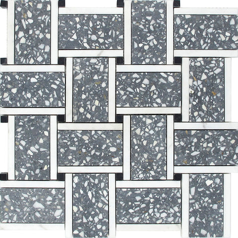 TORCELLO Terrazzo, Dolomite, Black Limestone Mix Mosaic Tile