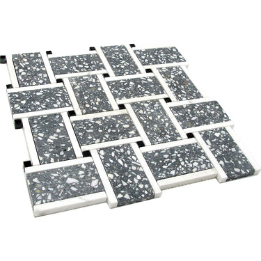 TORCELLO Terrazzo, Dolomite, Black Limestone Mix Mosaic Tile - MosaicBros.com