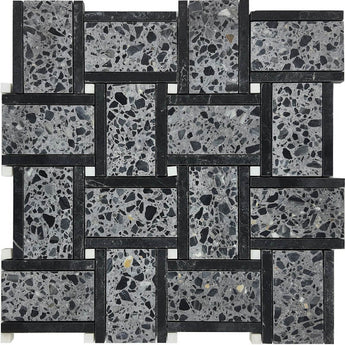 CONTARINI Terrazzo, Dolomite, Black Limestone Mix Mosaic Tile - MosaicBros.com