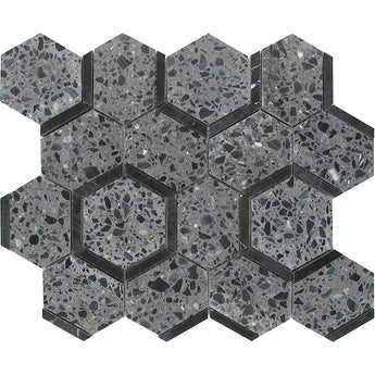 CANAREGGIO Terrazzo, Black Limestone Mix Mosaic Tile - MosaicBros.com