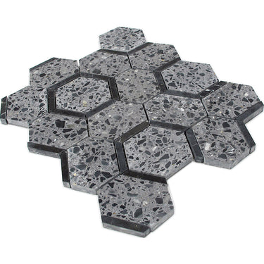 CANAREGGIO Terrazzo, Black Limestone Mix Mosaic Tile - MosaicBros.com