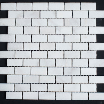 1 x 2 Polished Bianco Carrara Marble Brick Mosaic Tile - MosaicBros.com