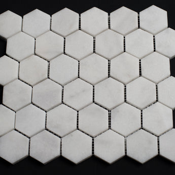 2 x 2 Polished Bianco Carrara Marble Hexagon Mosaic Tile - MosaicBros.com