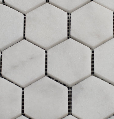 2 x 2 Polished Bianco Carrara Marble Hexagon Mosaic Tile - MosaicBros.com