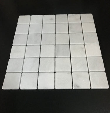 Bianco Carrara Marble 2x2 Tumbled Mosaic Tile - MosaicBros.com