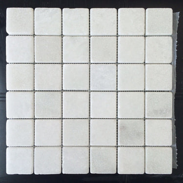 Bianco Carrara Marble 2x2 Tumbled Mosaic Tile - MosaicBros.com