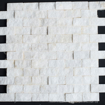 1 x 2 Split-faced Bianco Carrara Marble Brick Mosaic Tile - MosaicBros.com