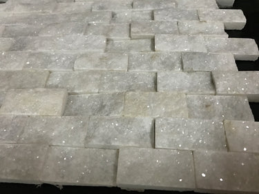 1 x 2 Split-faced Bianco Carrara Marble Brick Mosaic Tile - MosaicBros.com