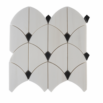 Black dolomite marble mosaic tile with black dot pattern by Mythology Tile, polished surface and intricate design for decorative use.