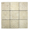 Art Mix Ivory Travertine mosaic tile with decorative printed patterns and tumbled finish